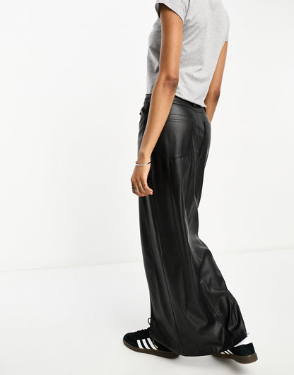 ASOS DESIGN Tall faux leather maxi skirt with front split in black