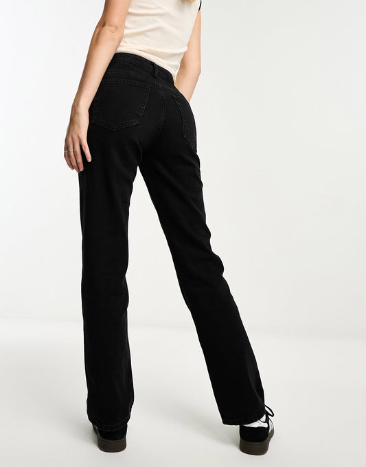 Weekday Pin mid waist regular fit straight leg jeans in black lux