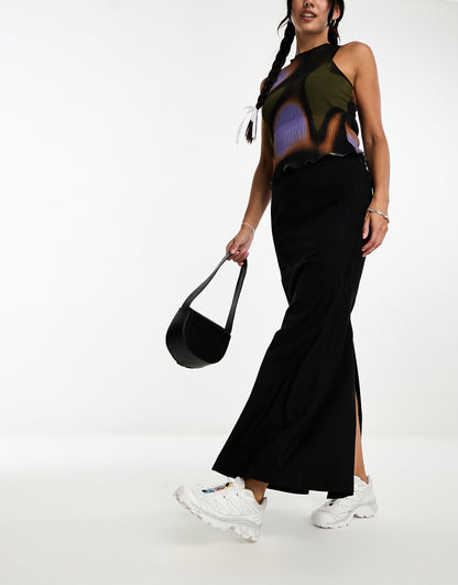 Weekday Base slightly flared maxi skirt in black