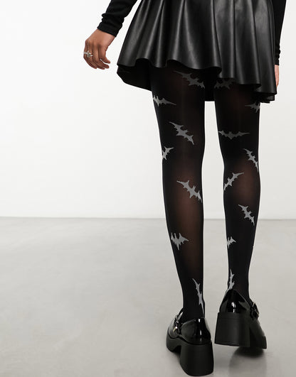 Pretty Polly Halloween bat print tights in black