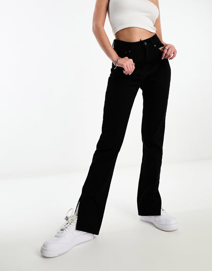 In The Style exclusive split hem straight leg jeans in black