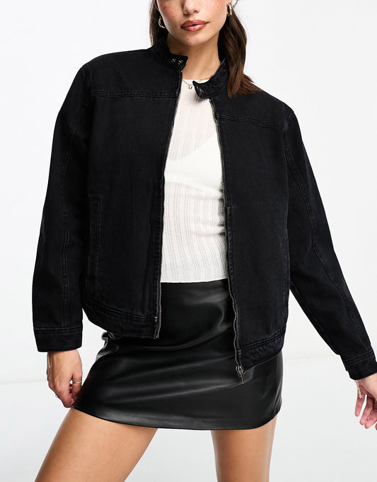 DTT Court denim moto biker jacket in black