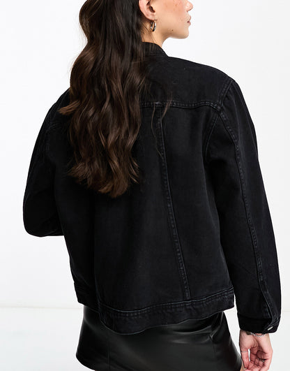 DTT Court denim moto biker jacket in black