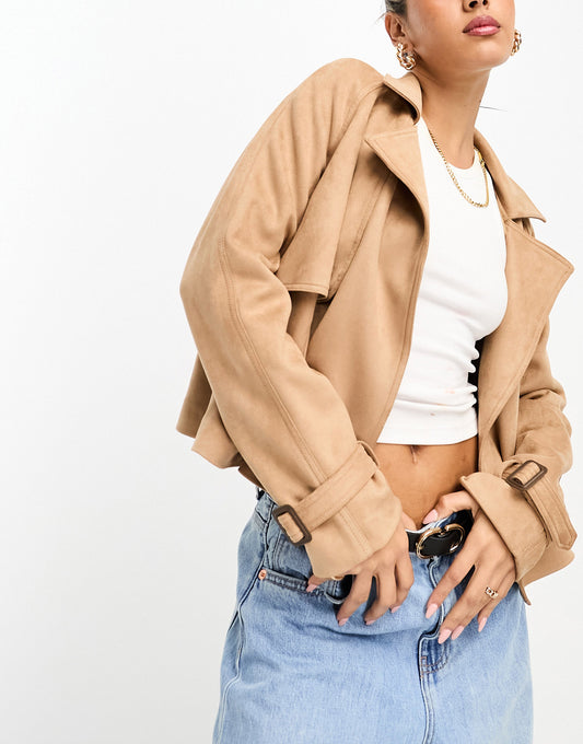 River Island crop suede trench in light brown