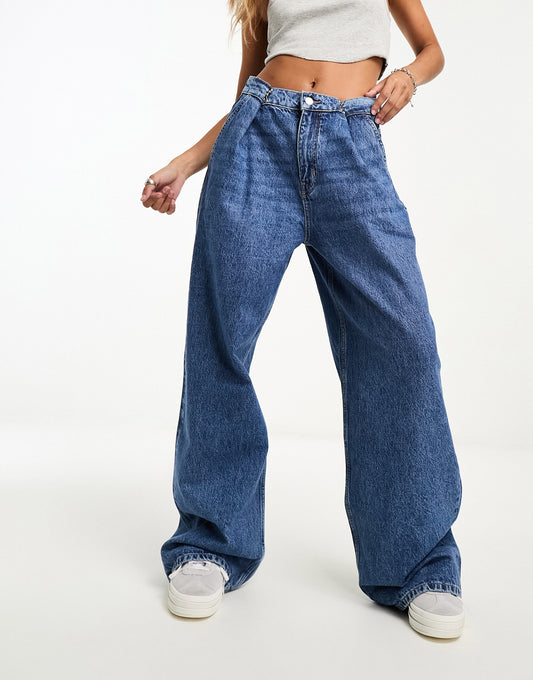 Pull&Bear wide leg jean co-ord in mid blue