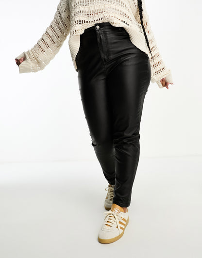 In The Style Plus exclusive coated high waisted skinny jeans in black