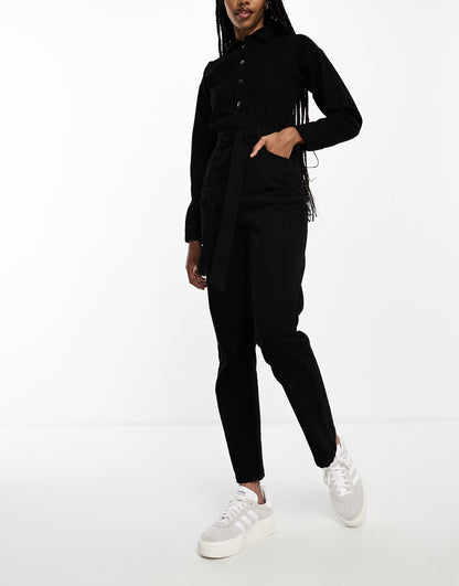 In The Style Tall exclusive denim boilersuit in black