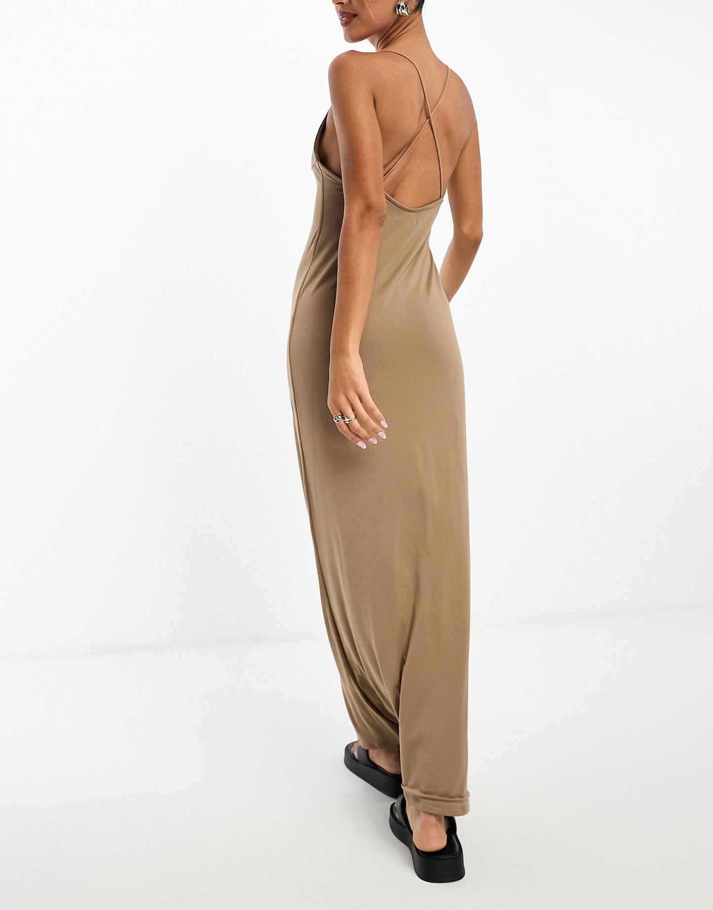 ASOS DESIGN square neck strappy maxi dress in brown