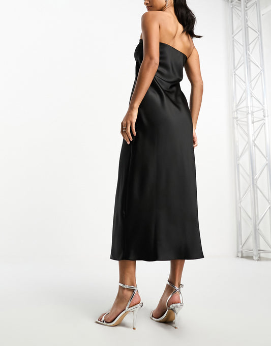 Miss Selfridge Petite satin bandeau maxi slip dress in black