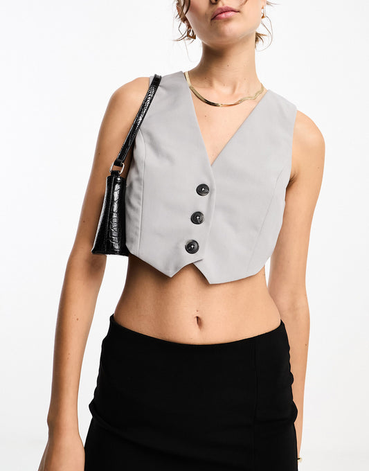 ASOS DESIGN cropped waistcoat in light grey