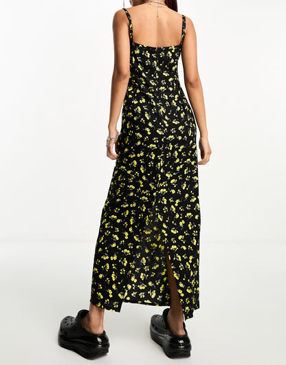 Motel buttercup print maxi cami dress in black