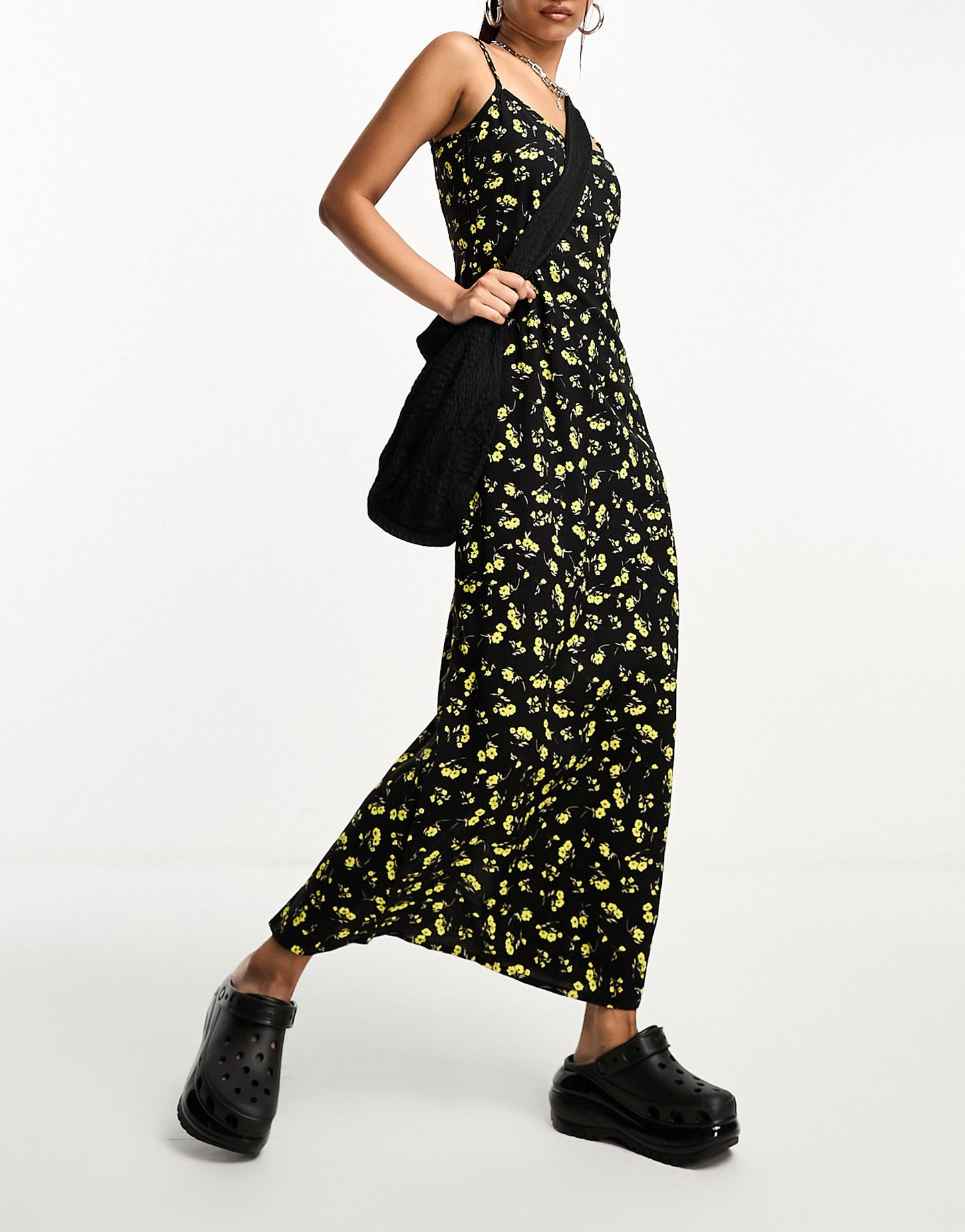 Motel buttercup print maxi cami dress in black