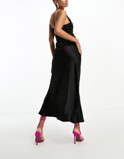 Parallel Lines fitted maxi dress with shoulder detail in black