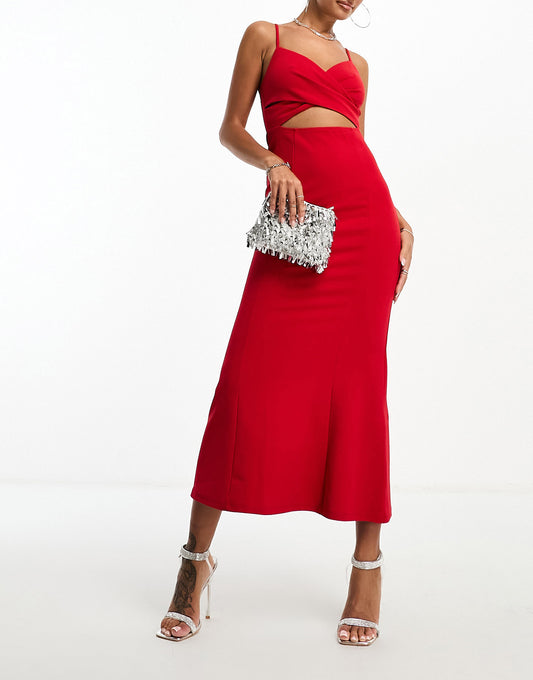 Parallel Lines wrap front maxi dress with cut out detail in red