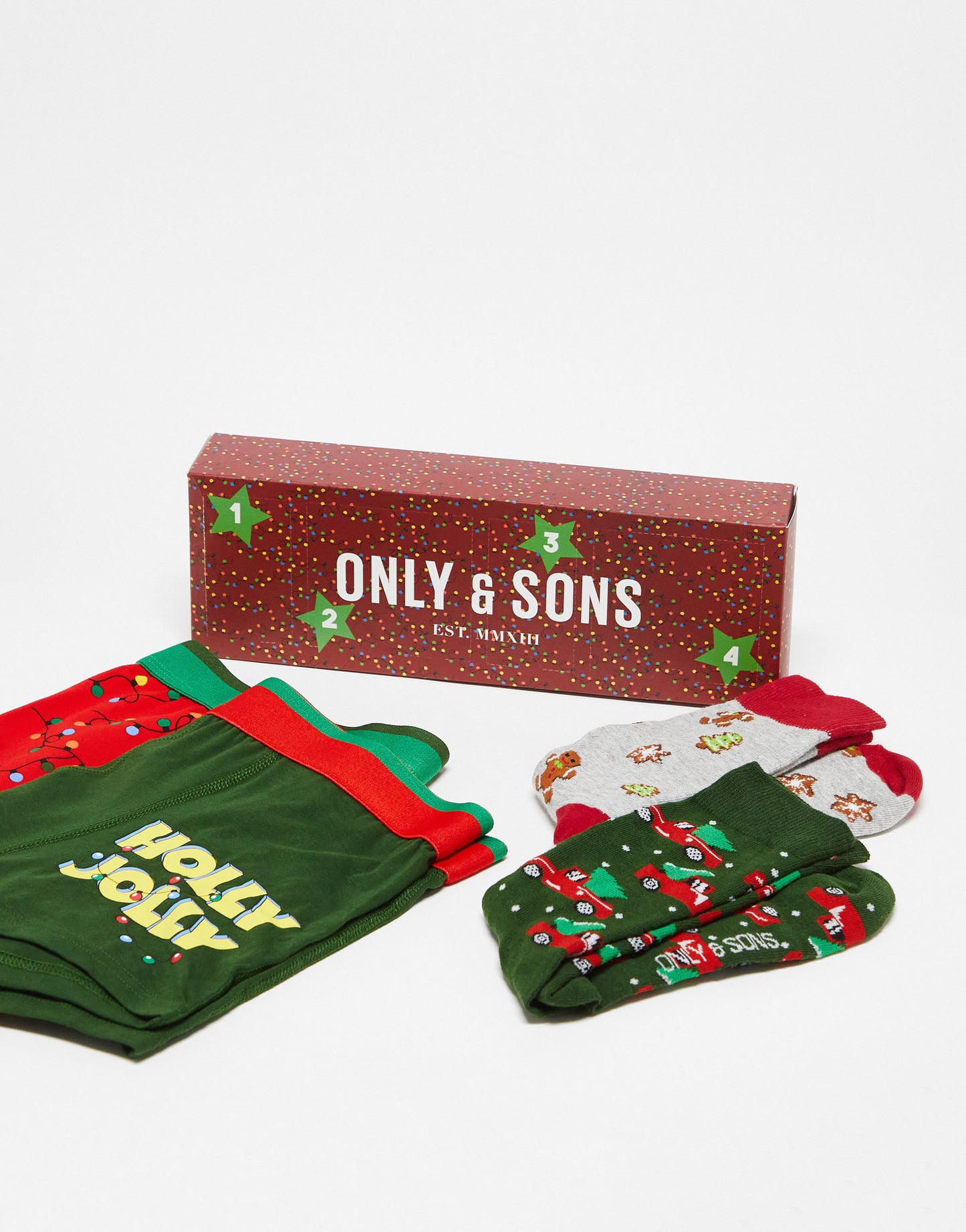 ONLY & SONS 4 pack Christmas trunks & socks advent calendar