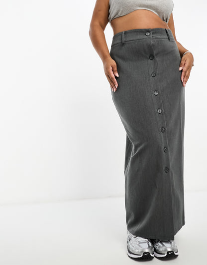 ASOS DESIGN Curve button through pencil maxi skirt in dark grey