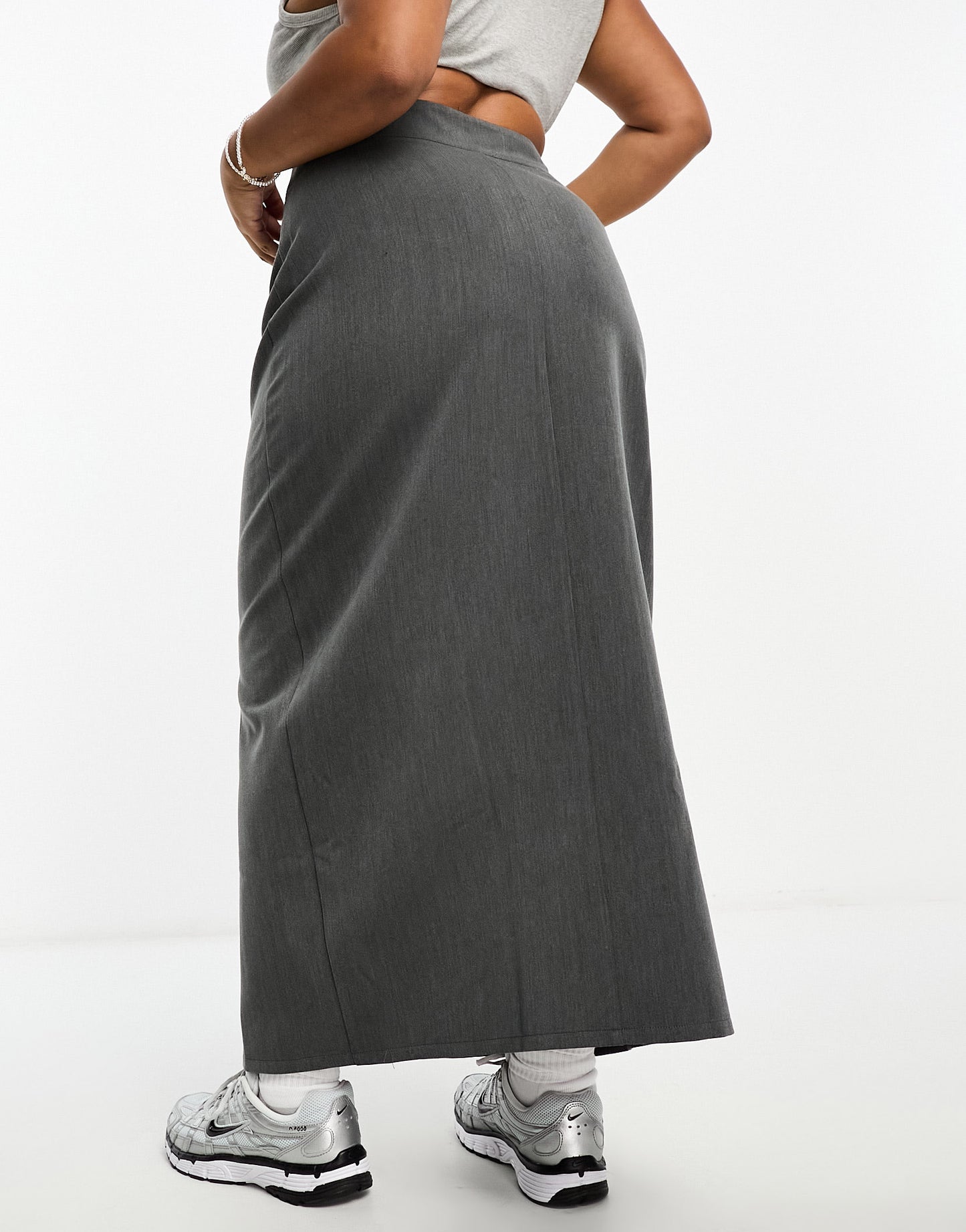 ASOS DESIGN Curve button through pencil maxi skirt in dark grey