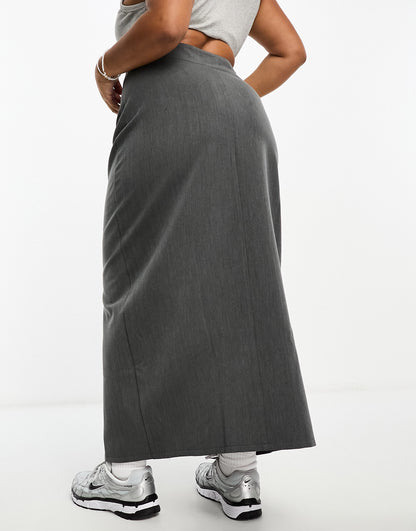 ASOS DESIGN Curve button through pencil maxi skirt in dark grey