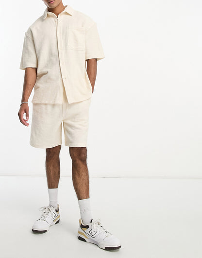 Pull&Bear textured short co ord in stone