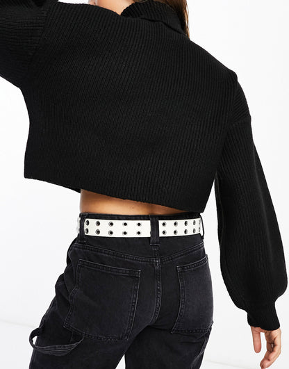 Monki cropped high neck jumper in black