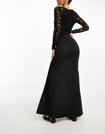 TFNC long sleeve maxi dress with lace insert in black