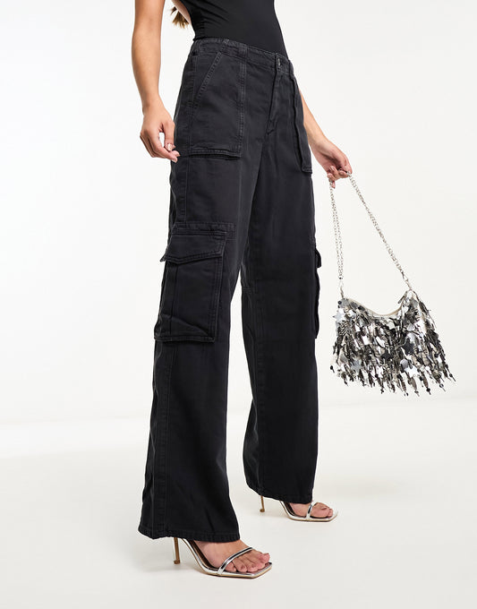 AllSaints Frieda straight leg trousers in black