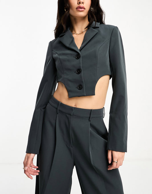 ASOS DESIGN cut out corset blazer in charcoal