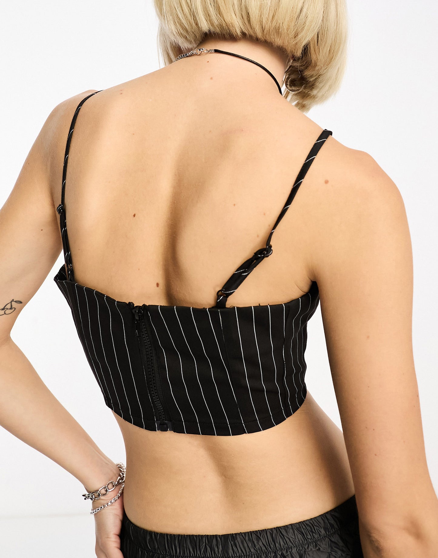 Daisy Street corset top in black pinstripe