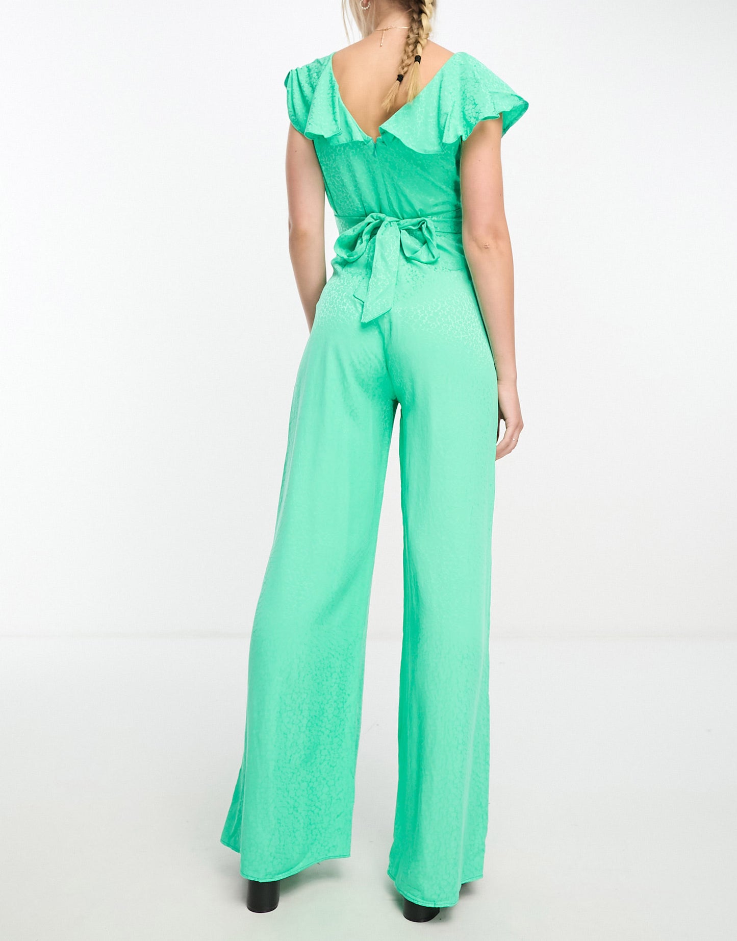 Nobody's Child Suki satin jacquard jumpsuit in emerald