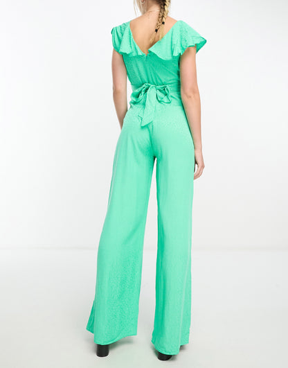 Nobody's Child Suki satin jacquard jumpsuit in emerald