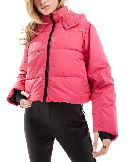 Threadbare Ski hooded puffer coat in iridescent pink