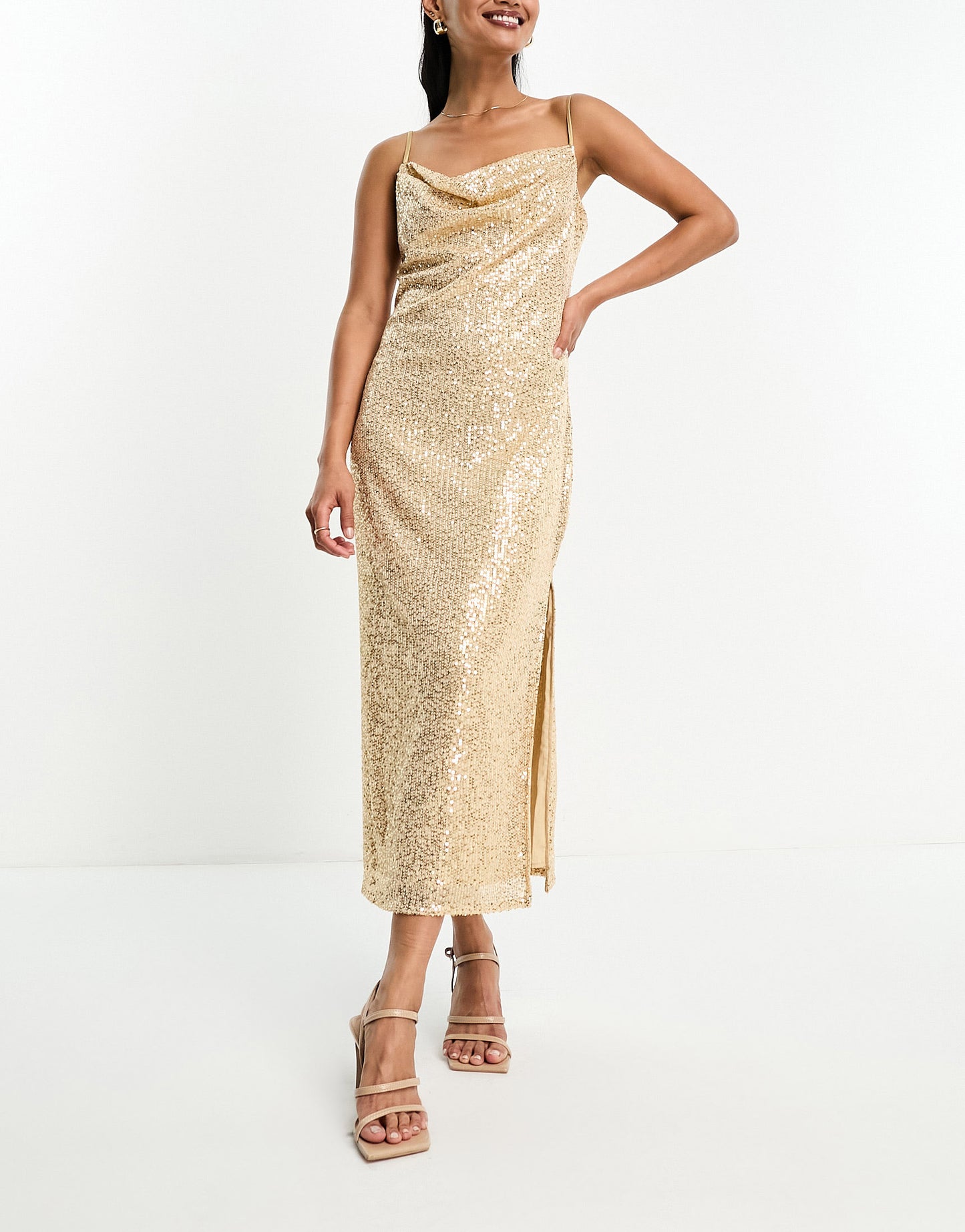 Pretty Lavish Keisha sequin midaxi dress in matte gold