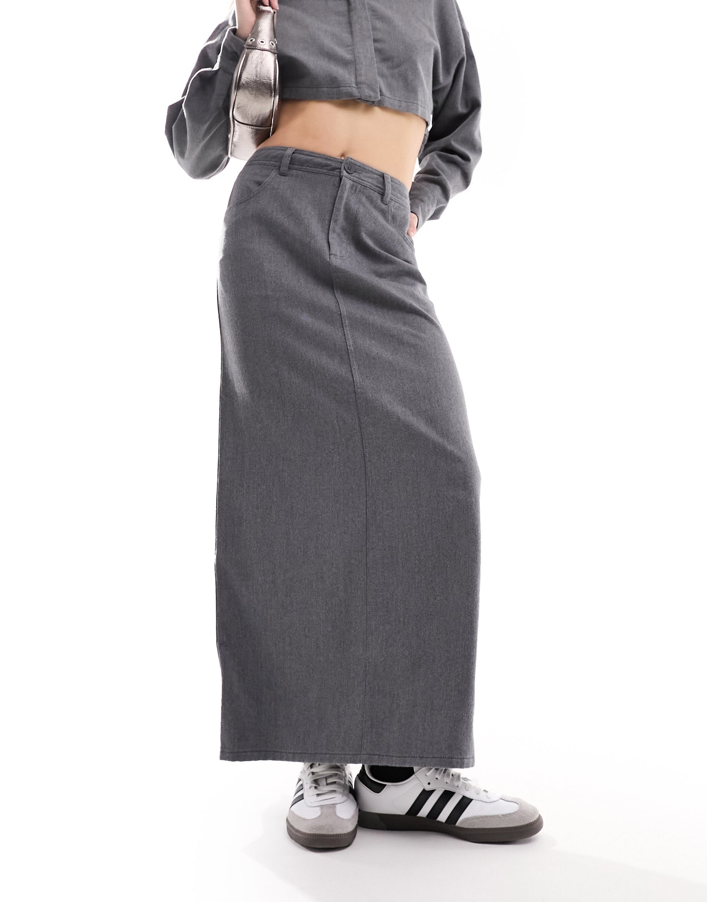 ASOS DESIGN brushed flannel skirt in grey co-ord