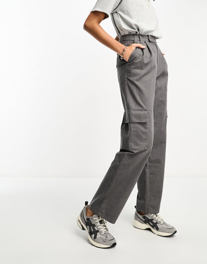 ASOS DESIGN Tall cargo barrel leg trouser in grey