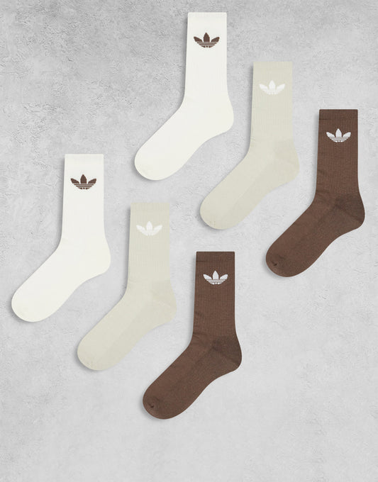 adidas Originals 6 pack trefoil socks in neutrals