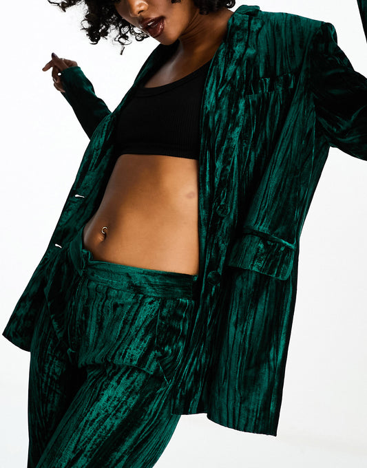 Extro & Vert tailored velvet blazer in co-ord emerald green