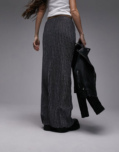 Topshop maxi skirt in crinkle metallic in gunmetal