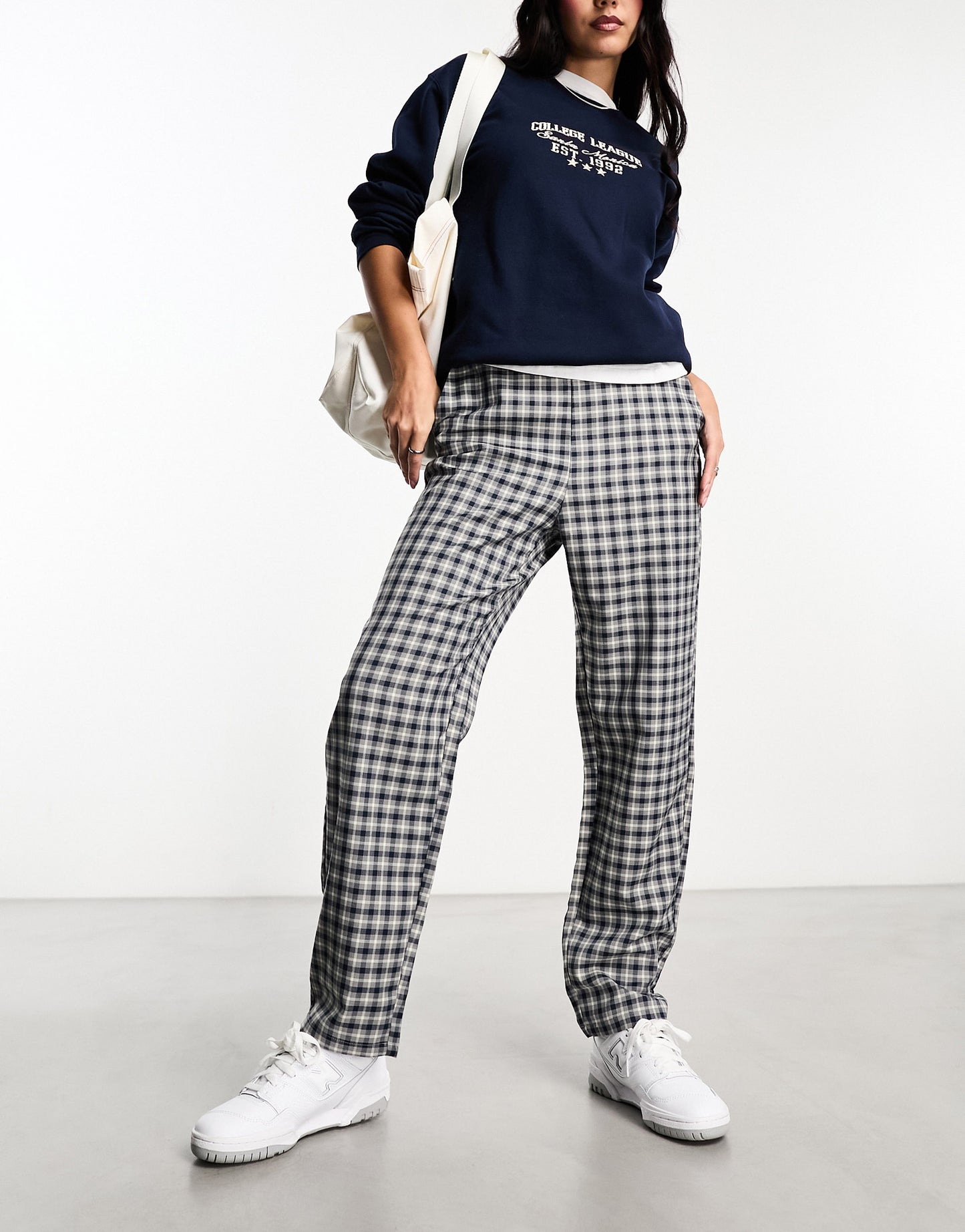 Monki mix and match tapered tailored trousers in check