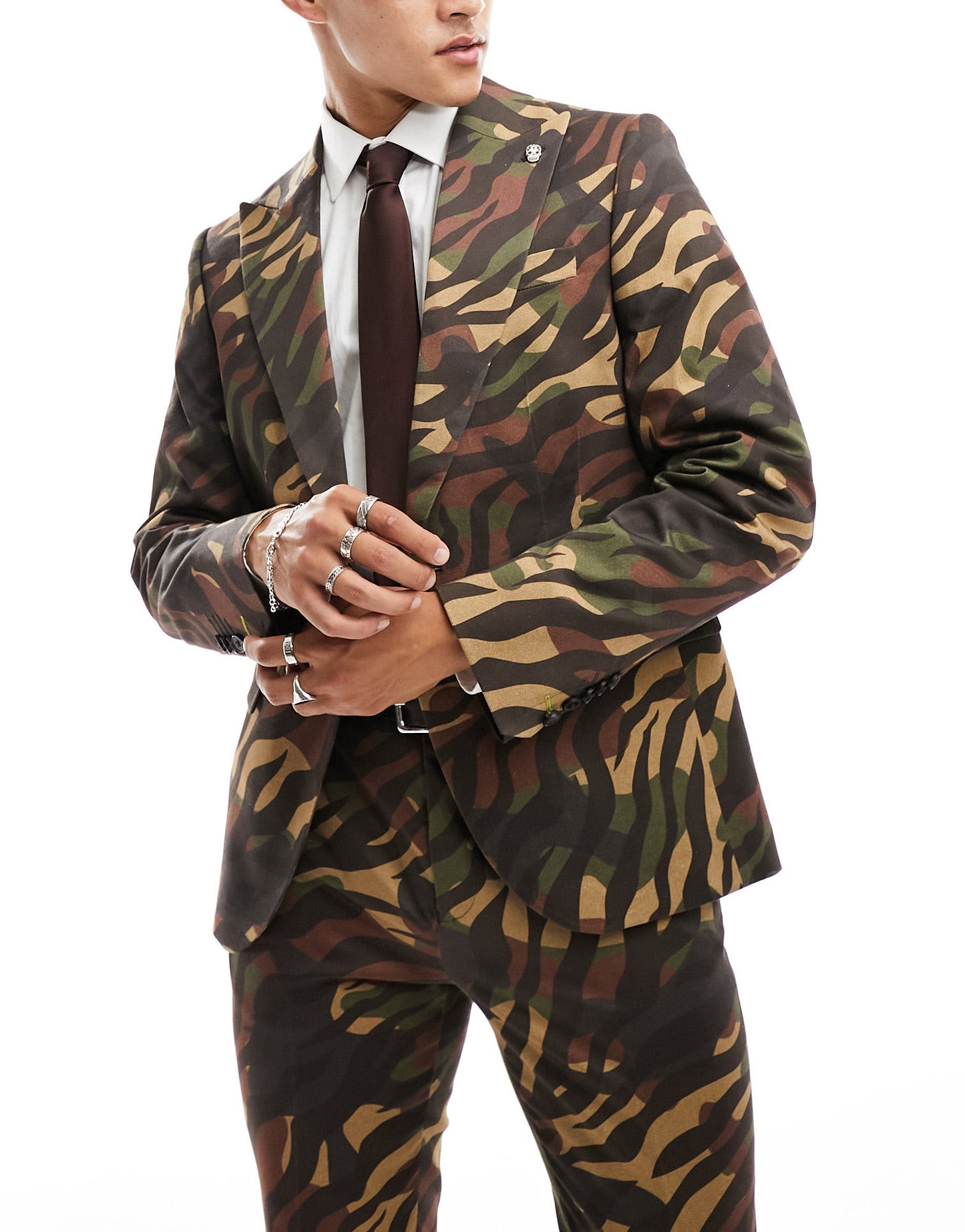 Twisted Tailor gables tiger camo suit jacket in brown