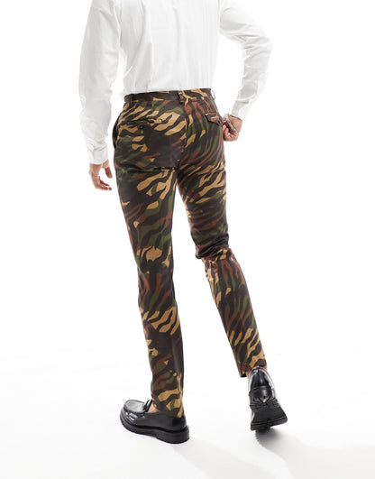 Twisted Tailor gables tiger camo suit trousers in brown