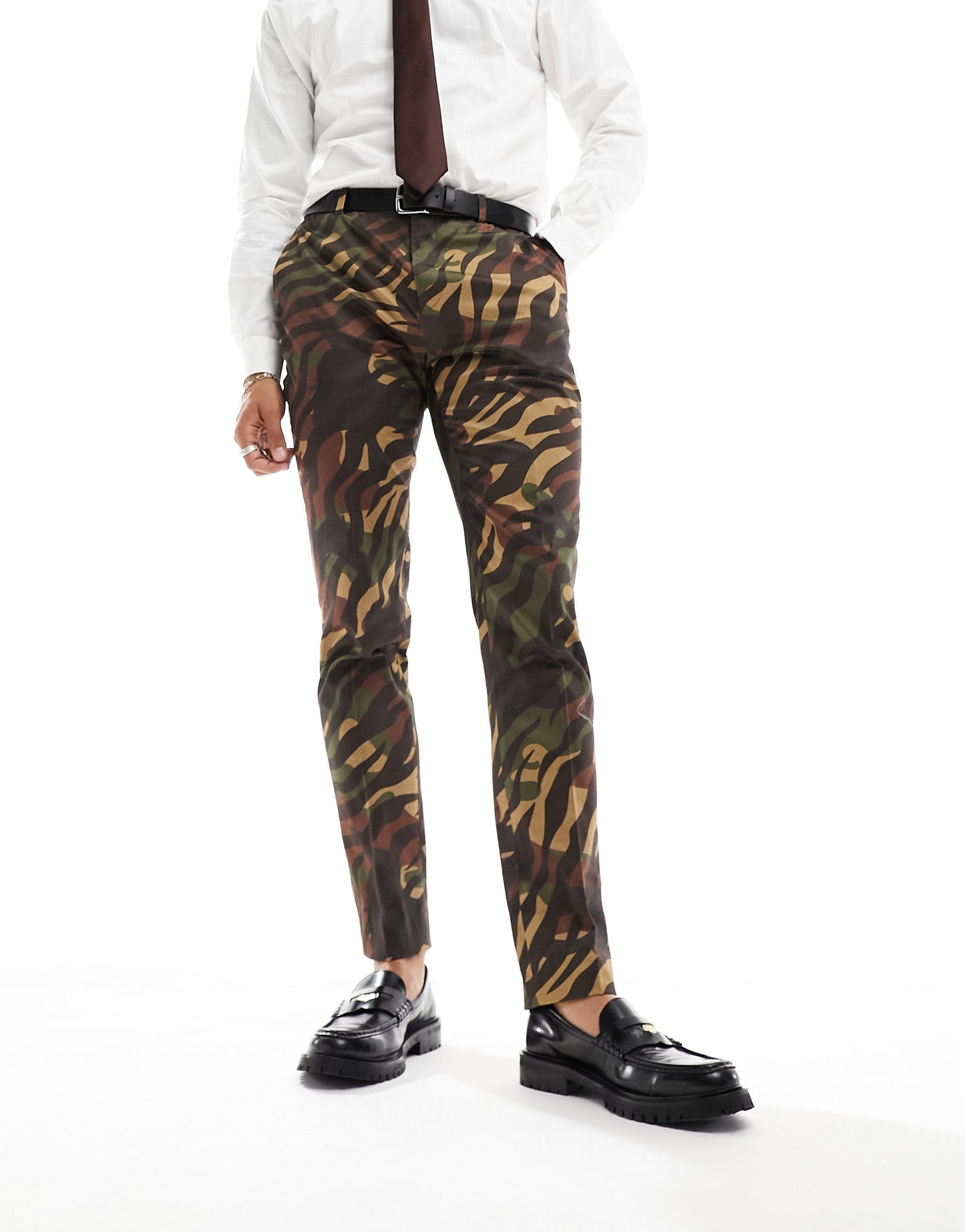 Twisted Tailor gables tiger camo suit trousers in brown