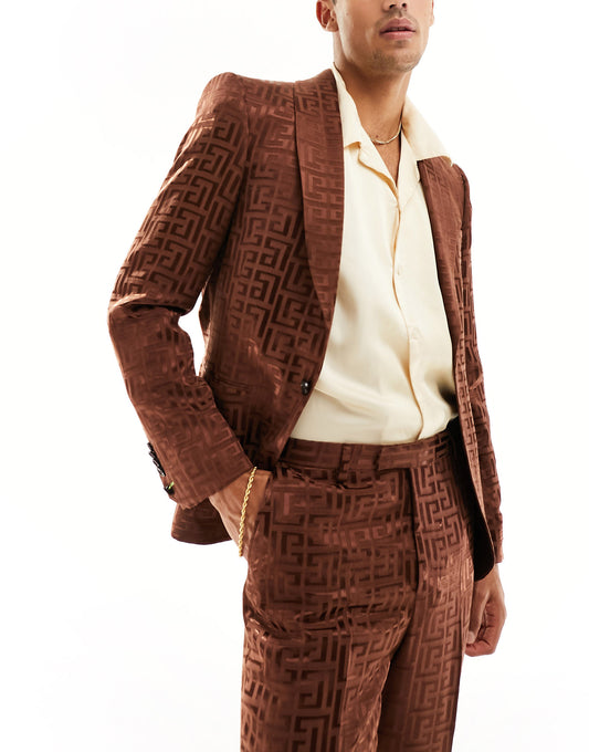 Twisted Tailor hurston jacquard suit jacket in brown