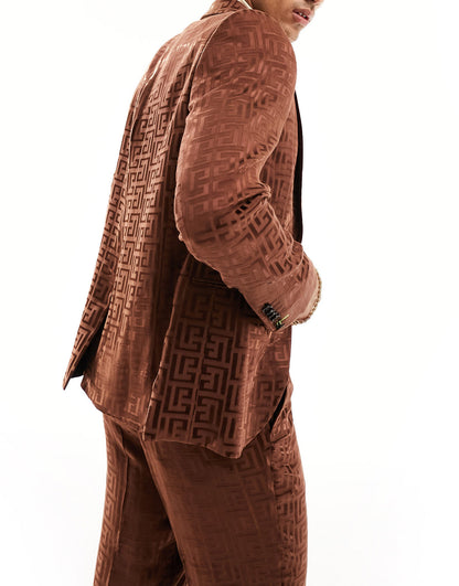 Twisted Tailor hurston jacquard suit jacket in brown