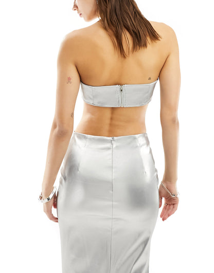 Kyo The Brand bandeau crop top co-ord in silver