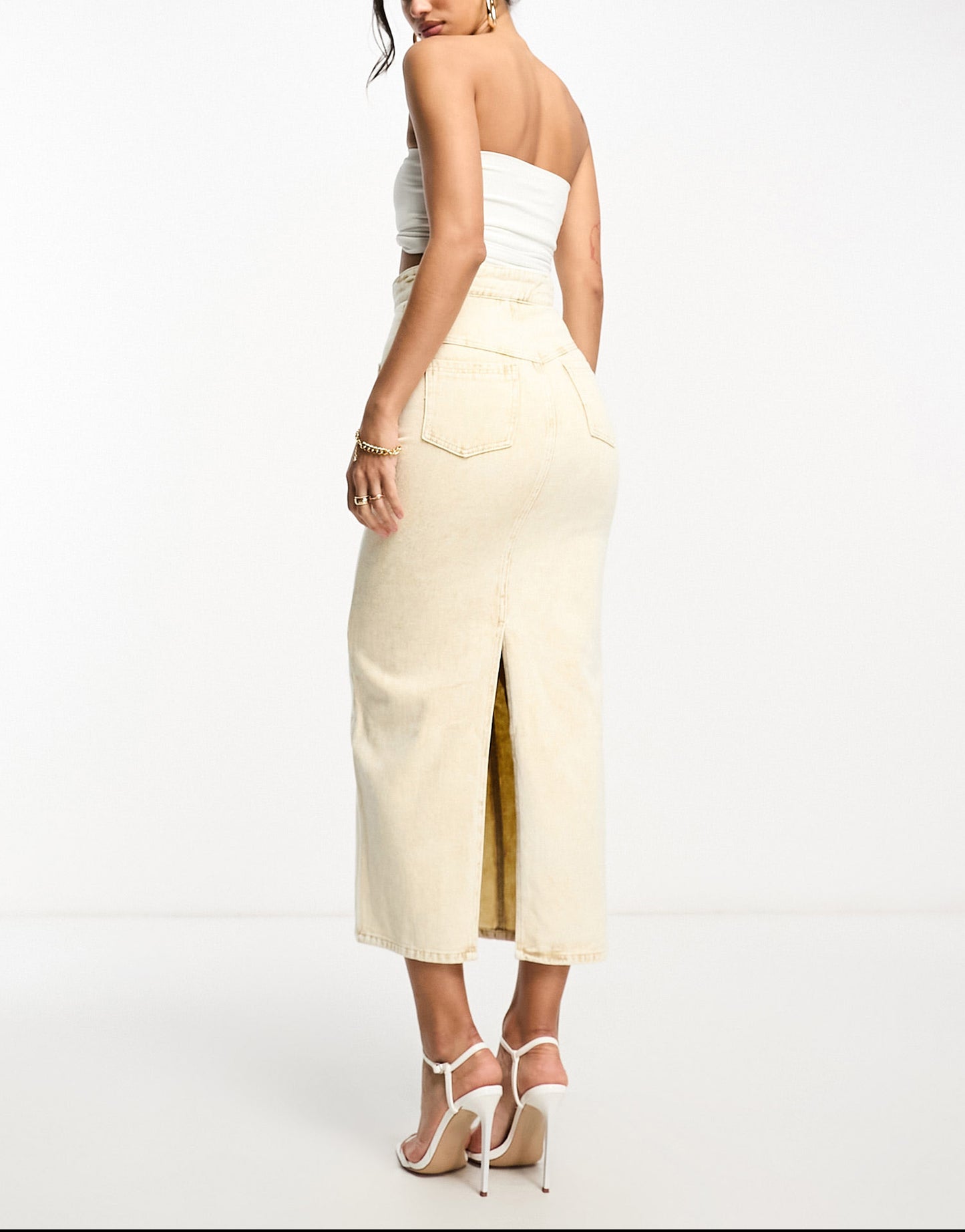 Kyo The Brand denim maxi skirt co-ord in washed sand