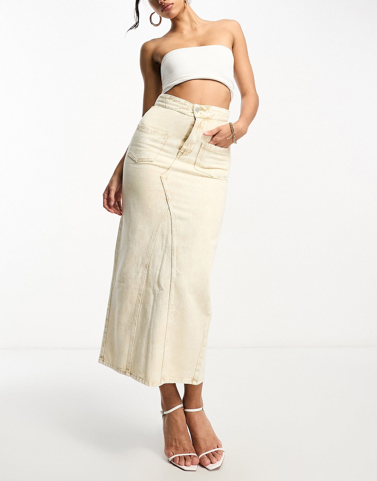 Kyo The Brand denim maxi skirt co-ord in washed sand