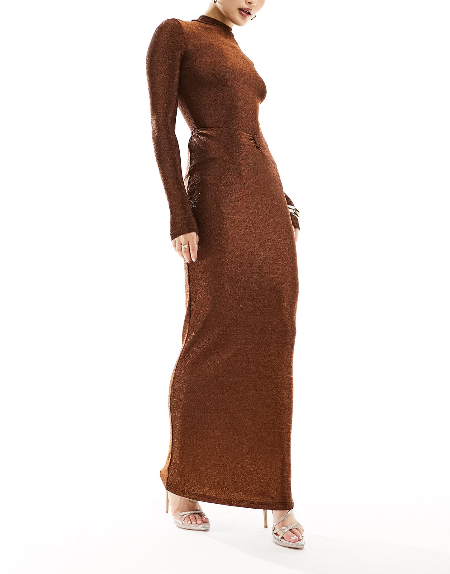 Simmi glitter column maxi skirt co-ord in rust