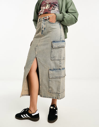 Stradivarius STR denim skirt in vintage wash