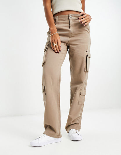 Stradivarius straight leg cargo trouser with adjustable waist in taupe