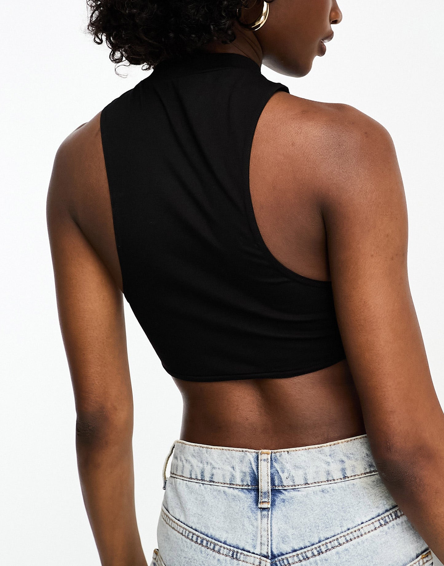 The Kript high neck asymmetric hem cut out crop top